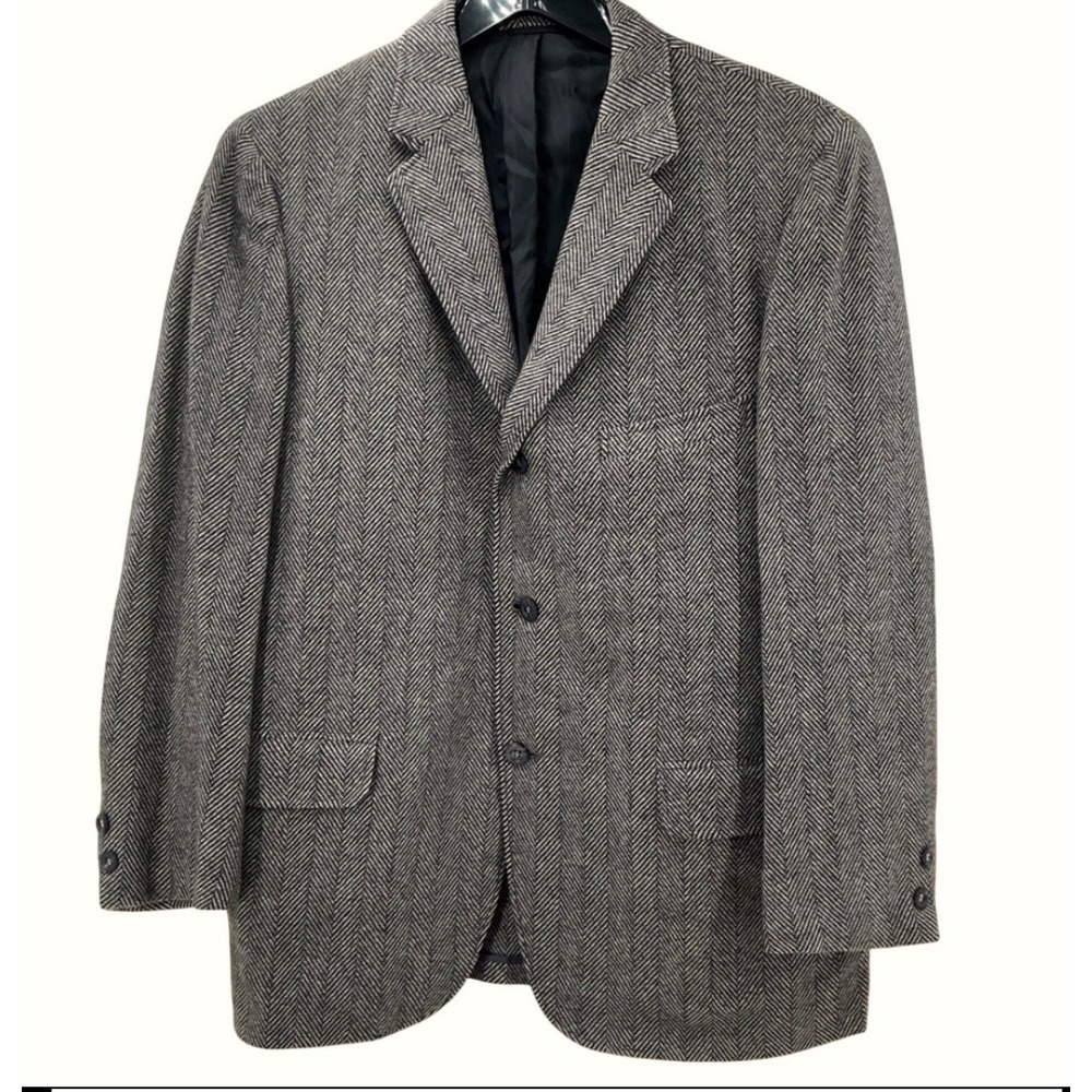 Vintage Redwood & Ross 100% Cashmere Herringbone Blazer Mens 42 Grey Academic
